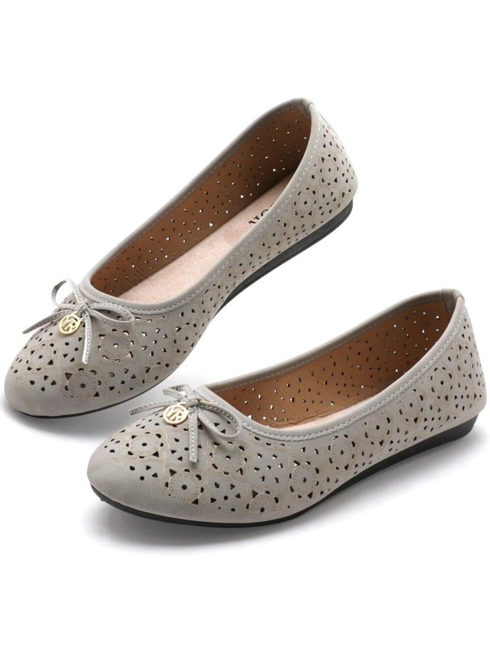 Women's Light Grey Comfortable Slip On Round Toe Casual Pull On Ballet Flats